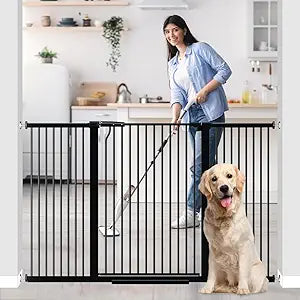 41" Extra Tall Dog Gate for Doorways Stairs, 54.8-60.2 in in Wide Baby Gates Walk Thru, No Drill Long Pet Gate for Doggie Puppy, Auto Close Large Child Safety Gate with Door Indoor, Black