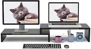 WESTREE Dual Monitor Stand Riser - 2 Shelf Computer Stand with Adjustable Length and Angle, Desktop Organizer for 2 Monitors