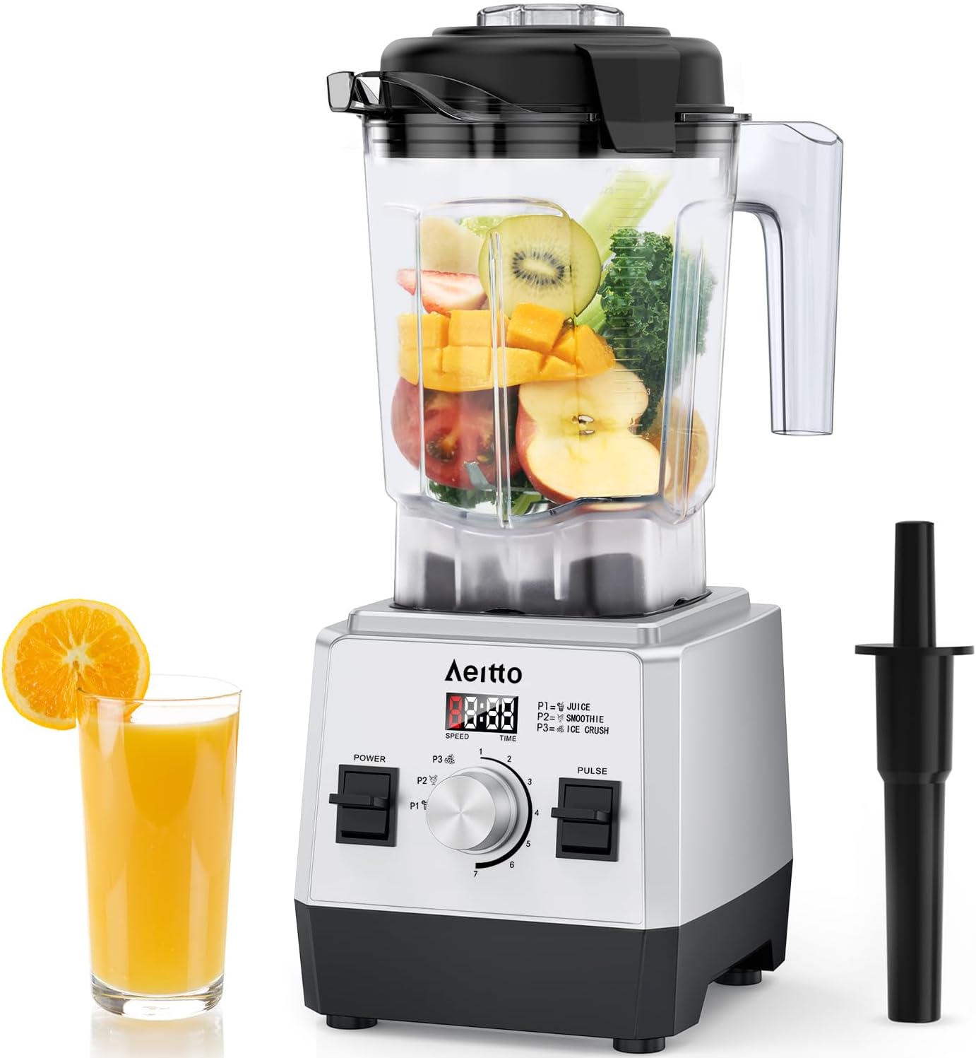 Aeitto Blenders for Kitchen with 68Oz. Large Capacity, 1800W Max Power Smoothie Blender, 3 Preset Programs & 7 Speeds, Professional Countertop Blender for Smoothies, Ice Crush, Frozen Drinks, Silver