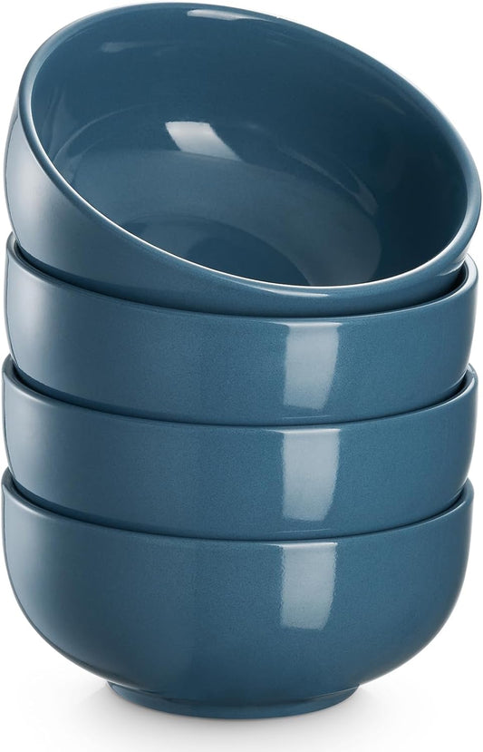 DOWAN 22 OZ Ceramic Soup Bowls & Cereal Bowls - 6" Classic Bowls Set of 4 for Soup, Cereal, Oatmeal, Fruit, Rice - Dishwasher & Microwave Safe (Airy Blue)