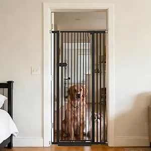 Lumizone Extra Tall Cat Gate 61.02" High Pressure Mounted Extra Wide 2025 New (17 Sizes) 1.37" Gap No Drilling Auto-Close One-Handed Operation Tall Pet Gate for Dogs(Black, 61.02" H x 34.25"-38.38" W)