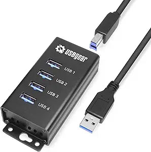 USBGear 4 Port USB Hub 3.2 Gen 1  Mountable SuperSpeed Data Hub with USB Ports for Laptop, PC, Desktop, and More, 5V/2A Power Adapter with Type-A to Type-B Cable (3ft), Computer Accessories