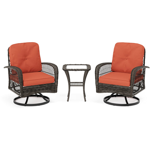 Octans Abydos 3 -Piece Wicker Patio Conversation Set with Orange Cushions