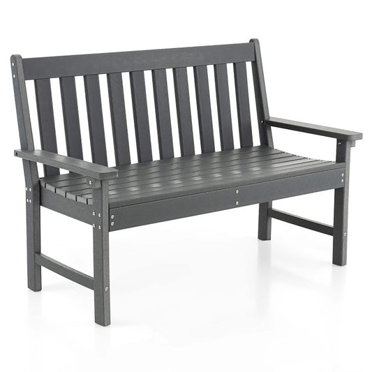 Forclover 52 Inch All-Weather HDPE Outdoor Bench with Backrest and Armrests 52-in W x 36-in H Gray Plastic Love seat Bench