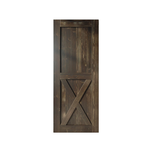 HOMACER 32-in x 84-in Ebony X-frame Pine Wood Solid core Single Barn Door (Hardware Not Included)