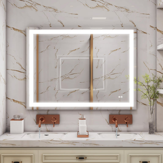 Forclover 48-in x 36-in Polished Frameless Rectangle Dimmable LED Lighted Fog Free Bathroom Vanity Mirror ( Silver )