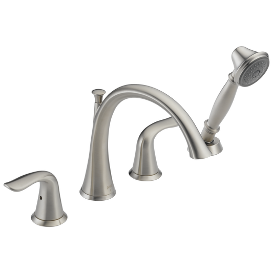 Delta Lahara Stainless Steel 2-handle Deck-mount Roman High-arc Bathtub Faucet with Hand Shower