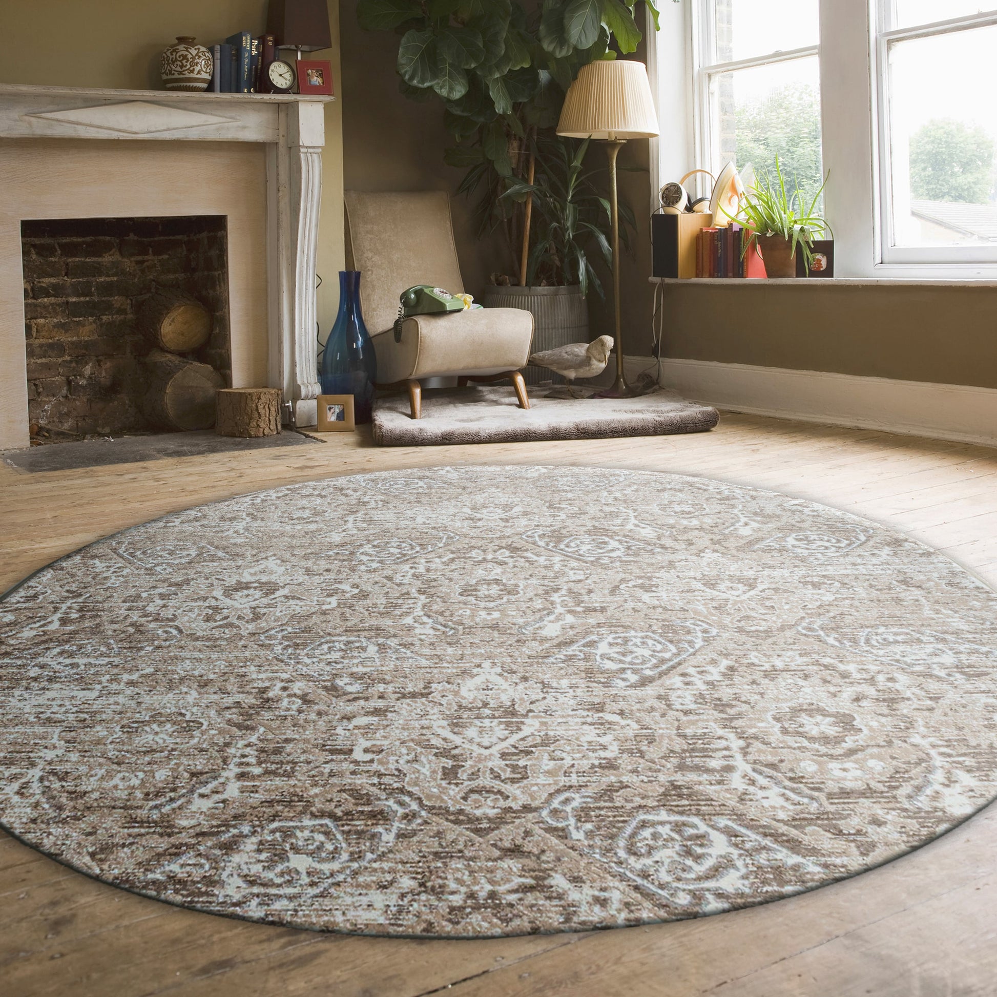 Radici USA Livigno 8 x 8 (ft) Loomed Polypropylene Beige Round Indoor Geometric Mid-Century Modern Spot Clean Only Area rug