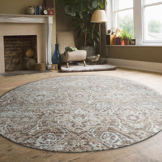 Radici USA Livigno 8 x 8 (ft) Loomed Polypropylene Beige Round Indoor Geometric Mid-Century Modern Spot Clean Only Area rug