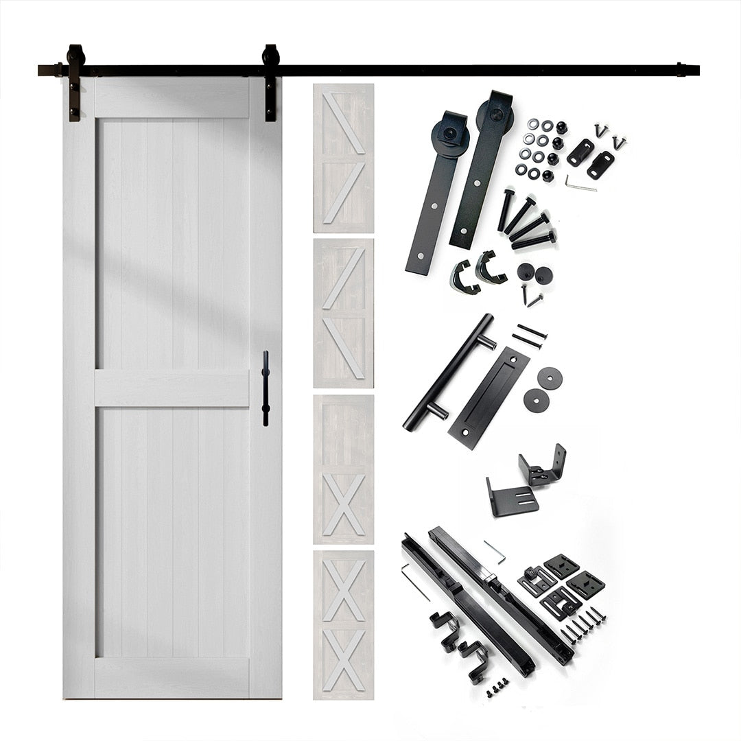 HOMACER 38-in x 80-in White Pine Wood Solid core Single Barn Door (Hardware Included)