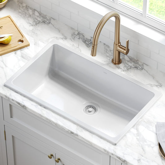 Kraus Turino Drop-in or undermount 29.88-in x 18.13-in Fireclay Single bowl Kitchen Sink