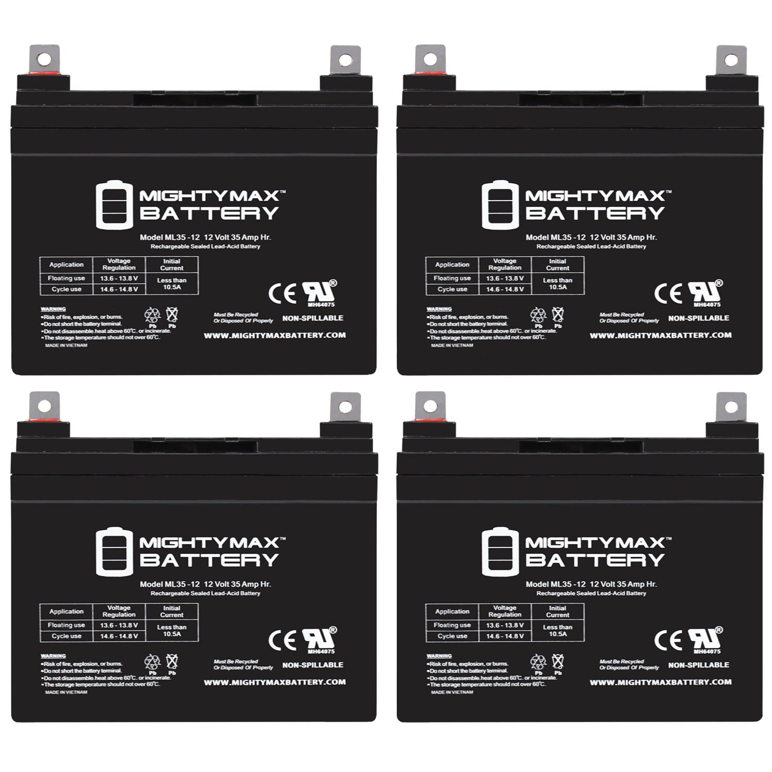 Mighty Max Battery 12V 35AH for Pride Jet 10 Ultra Rechargeable Sealed lead acid 12350 Backup power Batteries 4 -Pack