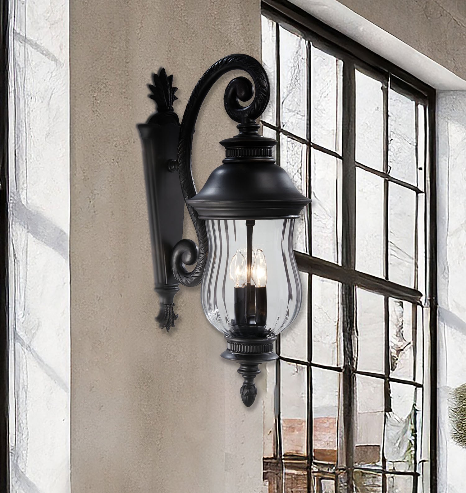 Minka Lavery Newport 3 -Light 27.75-in H Matte Black Hardwired Outdoor Wall Light
