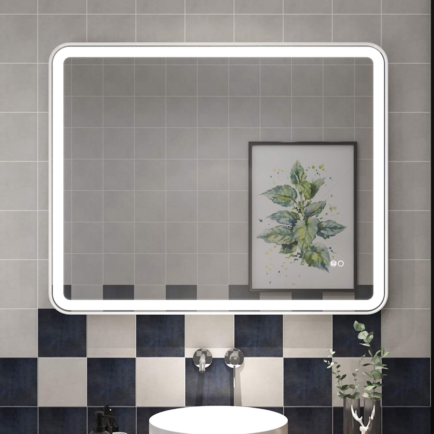 Forclover 40-in x 32-in Framed Rectangle Dimmable Lighted Fog Free Bathroom Vanity Mirror ( White Framed )