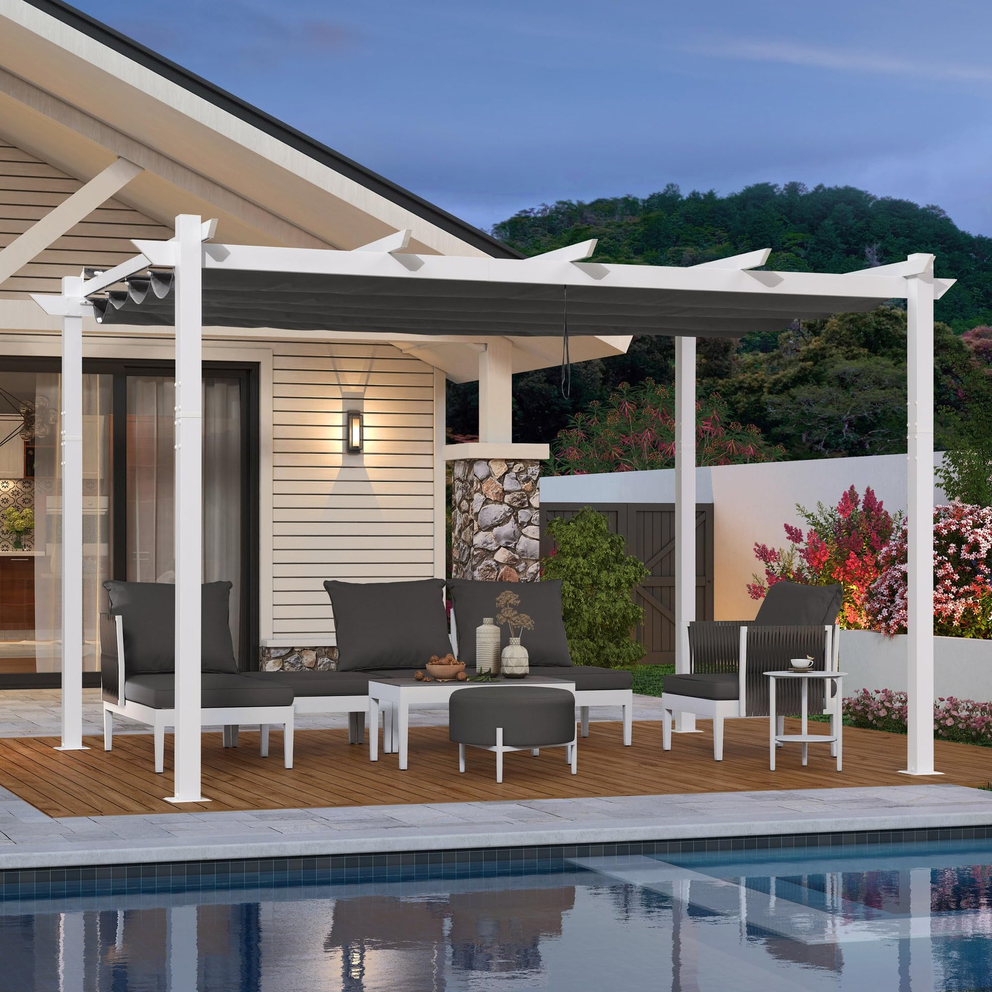 PURPLE LEAF Home and Garden 10-ft W x 13-ft L x 8-ft H Grey Metal Freestanding Pergola with Canopy