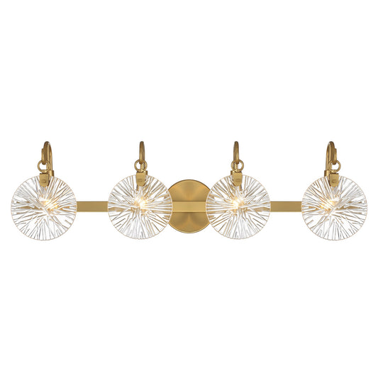 Savoy House Addison 4-Light Bathroom Vanity Light in Warm Brass 32-in 4 Light Antique Brass Glam Bathroom Vanity light