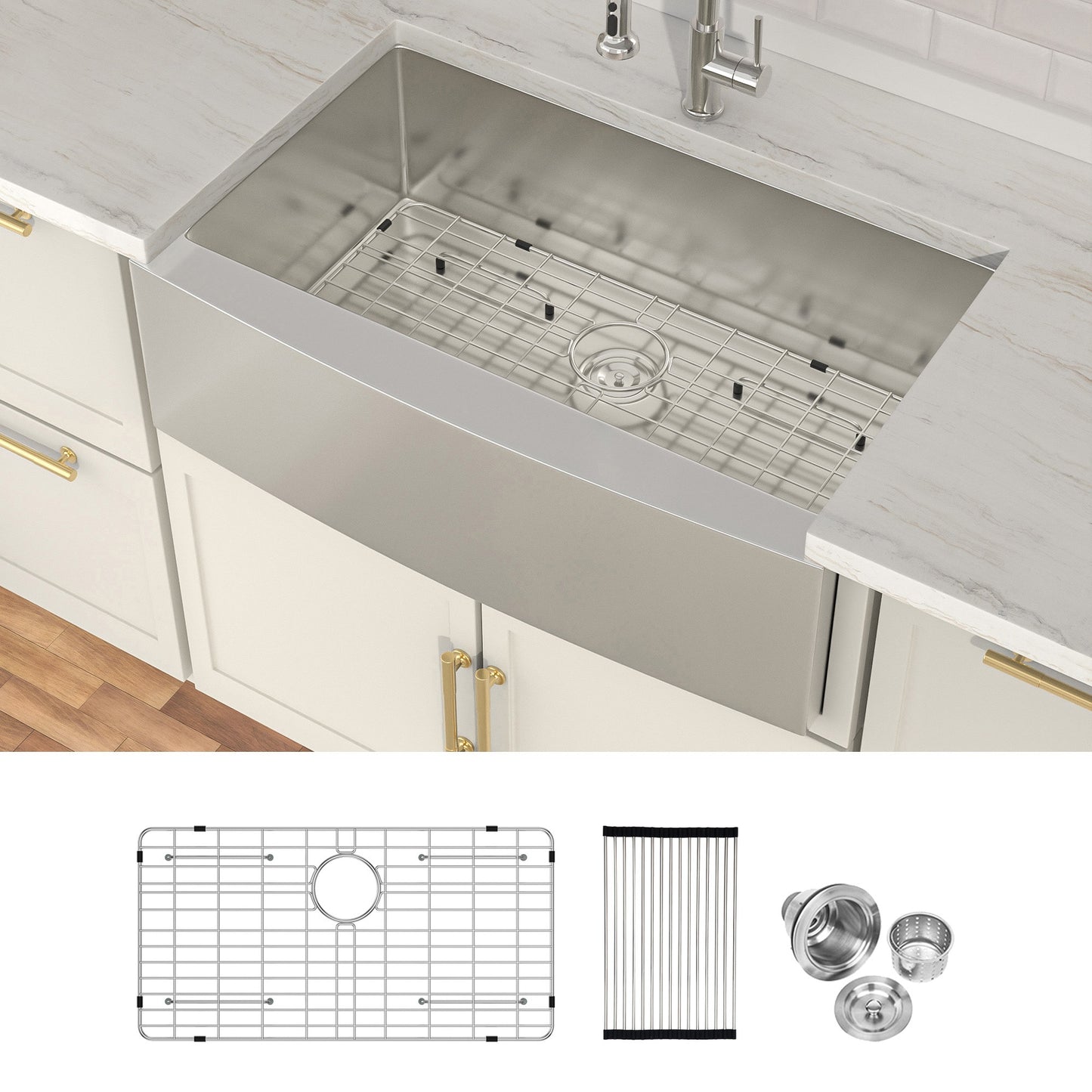 Lordear 16 Gauge Undermount Brushed Nickel Sink with Drain Assembly Undermount 30-in x 21-in Stainless steel Single bowl 16 -Gauge Kitchen Sink