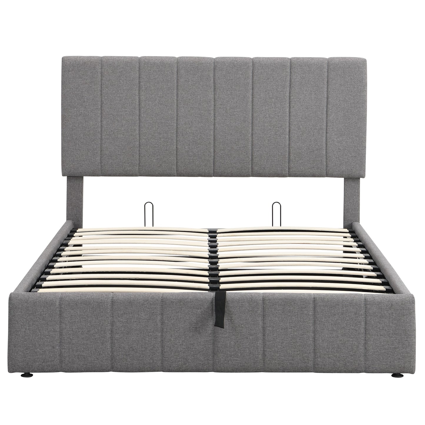 Qualler Full Gray Tufted Platform Bed Storage with Headboard