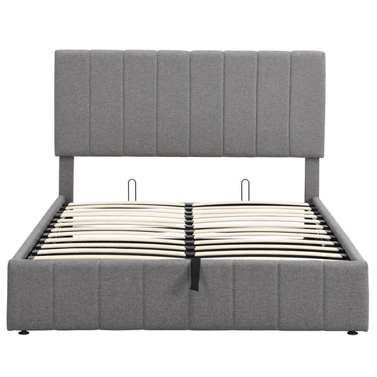 Qualler Full Gray Tufted Platform Bed Storage with Headboard