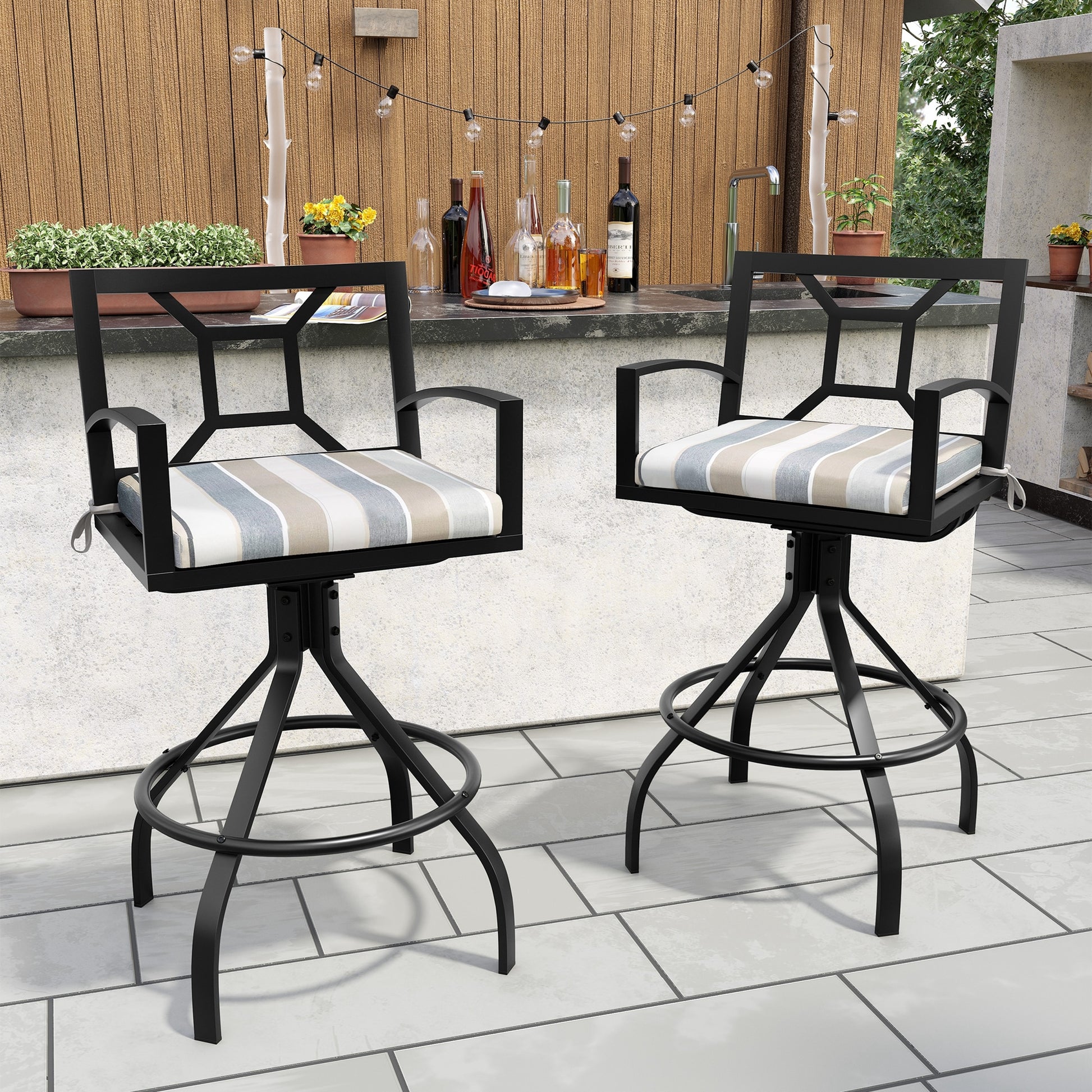 Crestlive Products Dark Brown 28.7-in H Bar height Swivel Metal Bar Stool 2 -Pack