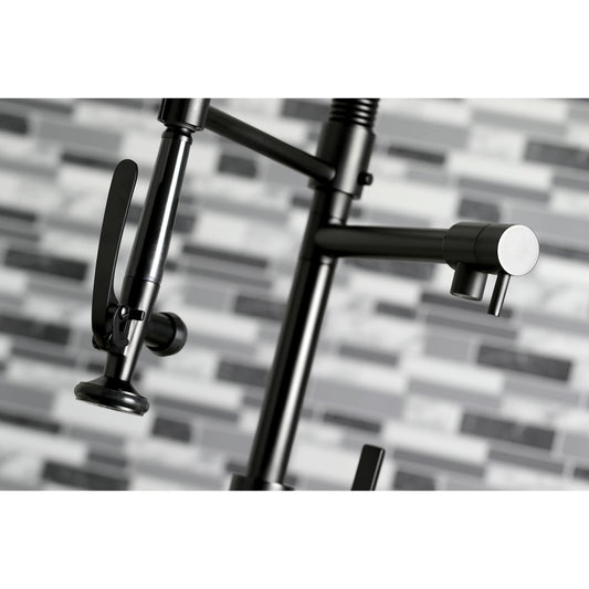 Kingston Brass Continental Matte Black Double Handle Deck-mount Pre-rinse Kitchen Faucet (Includes Deck Plate)