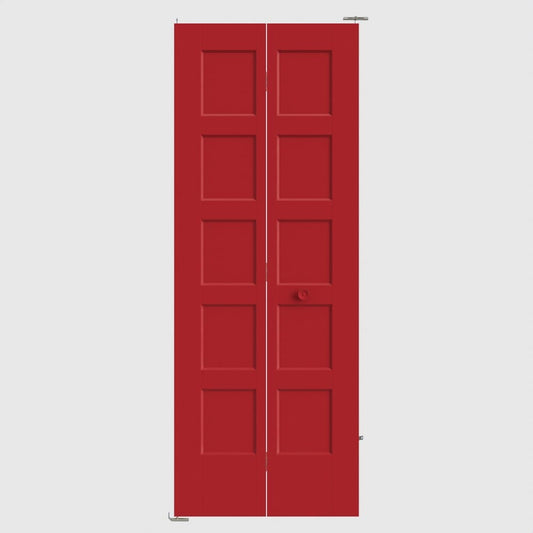 Masonite Bayshore 30-in x 80-in Barn Red 5-panel Smooth Hollow core Primed Molded composite Closet Bifold Door ( Hardware Included )