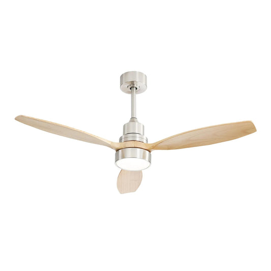 Bayfeve Adjustable Speed 52-in Brushed Nickel with Natural Solid Wood Blades Color-Changing Integrated LED Covered Outdoor Ceiling Fan With Light and Remote Included 3 -Blade
