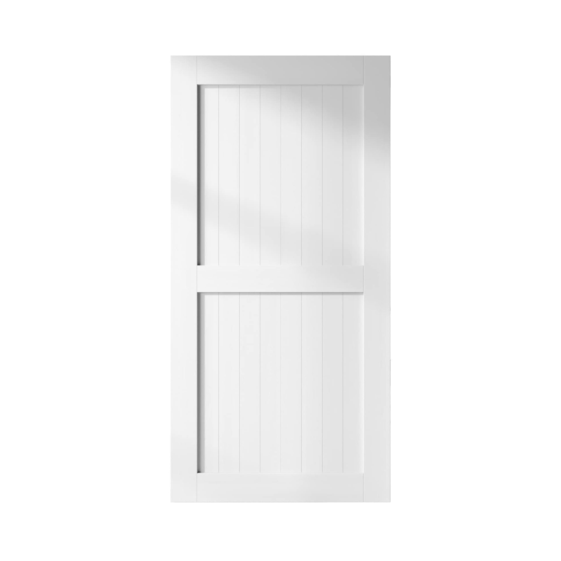 HOMACER 54-in x 84-in White Prefinished Mid-Bar Pine Wood Solid core Single Barn Door (Hardware Not Included)