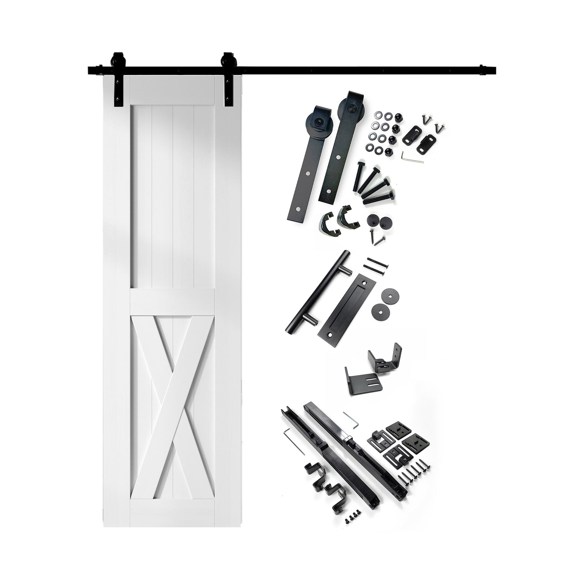 HOMACER 30-in x 84-in White Prefinished X-frame Pine Wood Solid core Single Barn Door (Hardware Included)