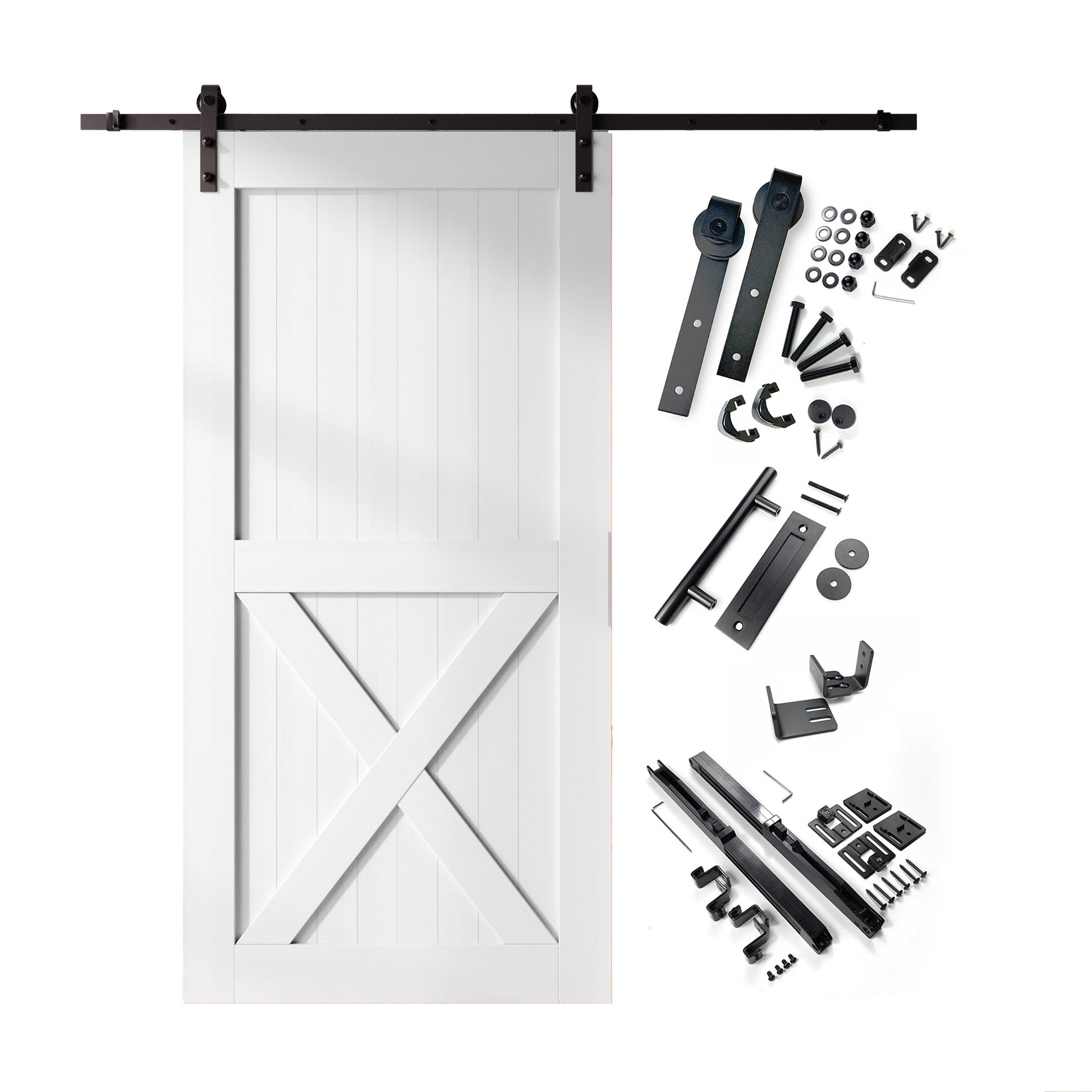 HOMACER 54-in x 84-in White Prefinished X-frame Pine Wood Solid core Single Barn Door (Hardware Included)