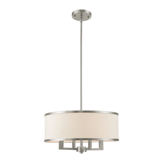 Livex Lighting Park Ridge 4 -Light Brushed Nickel Transitional Drum Medium Hanging Pendant light