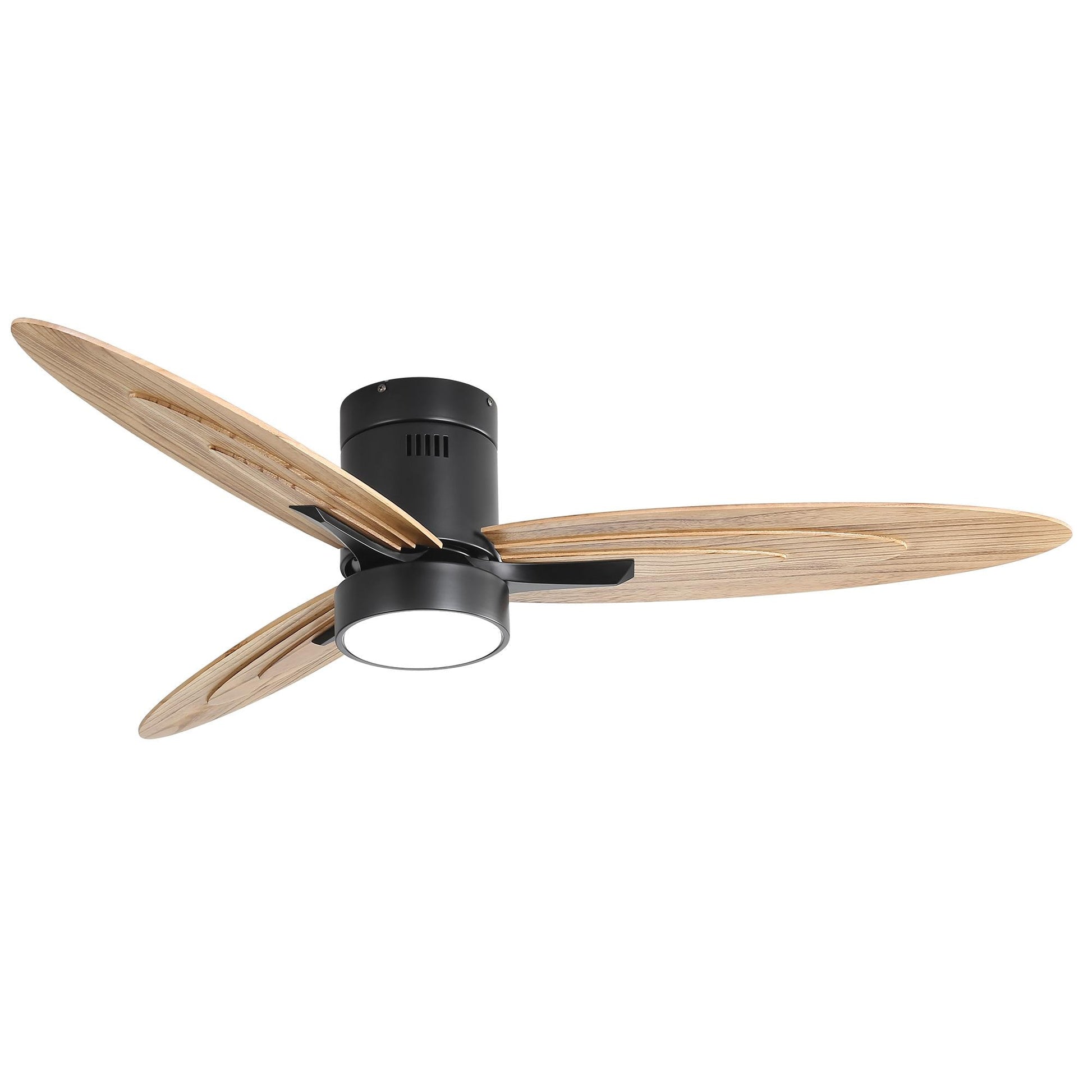 Bayfeve Adjustable Speed 56-in Black with Solid Wood Blades Color-Changing Covered Outdoor Flush Mount Ceiling Fan With Light 3 -Blade