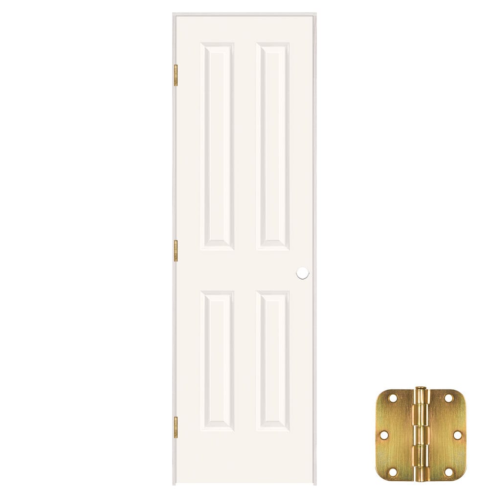 Masonite 24-in x 80-in White Solid core 4-panel Right hand Smooth Prefinished Molded composite Flat Jamb Single Prehung Interior Door with