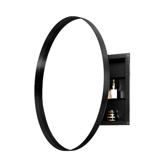 SINOFURN 31.5-in x 31.5-in Surface Mount Black Mirrored Round Medicine Cabinet