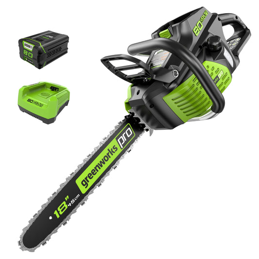 Greenworks Pro 80-volt 18-in Battery 2 Ah Chainsaw Battery Included Charger Included
