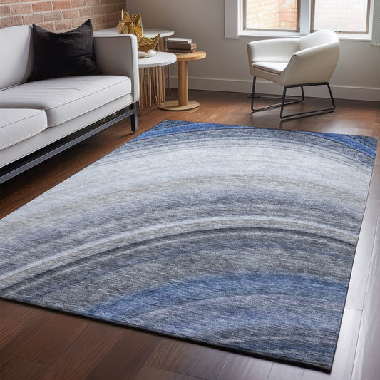 Addison Rugs Mayfield AMF584BU 9 x 12 (ft) Loomed Polyester Blue Rectangular Indoor Geometric Machine washable Pet Friendly Area rug