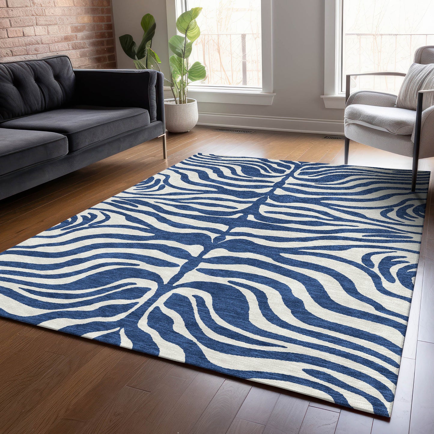 Addison Rugs Chantille ACN1042NA 10 x 14 (ft) Polyester Navy Rectangular Indoor/Outdoor Geometric Machine washable Pet Friendly Area rug
