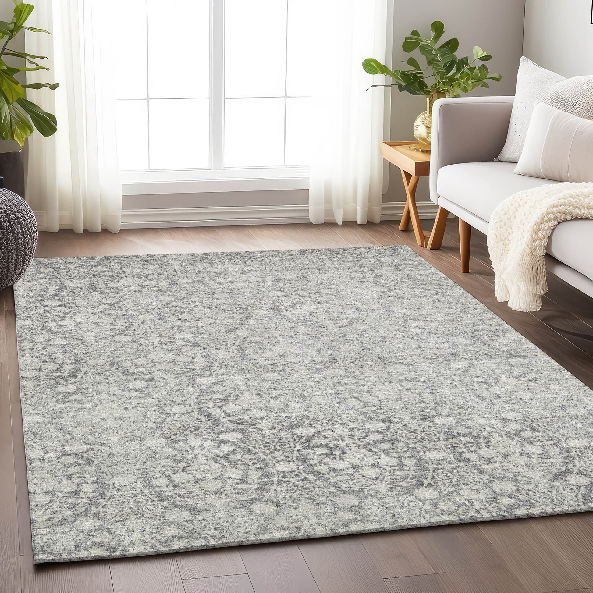 Addison Rugs Chantille ACN1231GY 8 x 10 (ft) Polyester Gray Rectangular Indoor/Outdoor Geometric Machine washable Pet Friendly Area rug