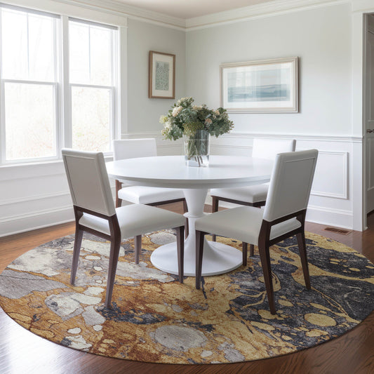 Addison Rugs Chantille ACN1909GO 8 x 8 (ft) Loomed Polyester Gold Round Indoor/Outdoor Machine washable Pet Friendly Area rug