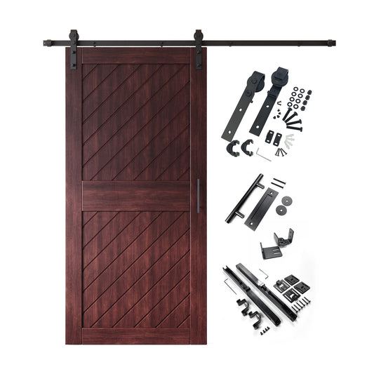 HOMACER 32-in x 84-in Red Mahogany Prefinished Non-standard Pine Wood Solid core Single Barn Door (Hardware Included)