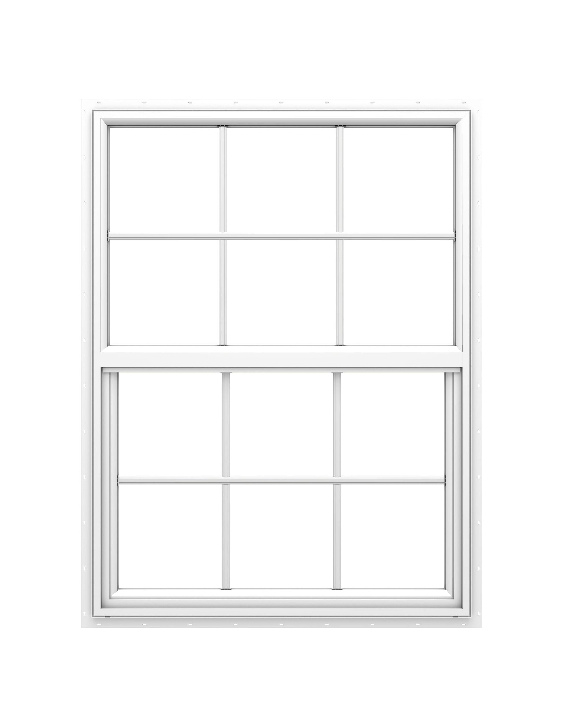 Pella 150 Series West 35-1/2-in x 59-1/2-in White Exterior Vinyl New Construction Single Hung Window Low-E argon Double Pane Glass with Grids, (Half Screen Included)