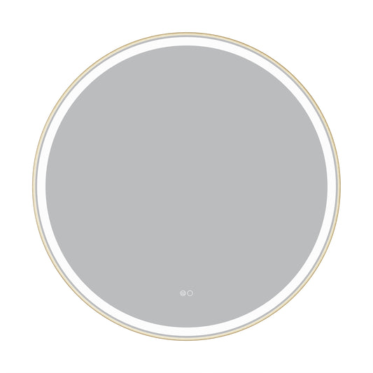 Forclover 36-in x 36-in Framed Round Dimmable LED Lighted Fog Free Bathroom Vanity Mirror ( Gold )