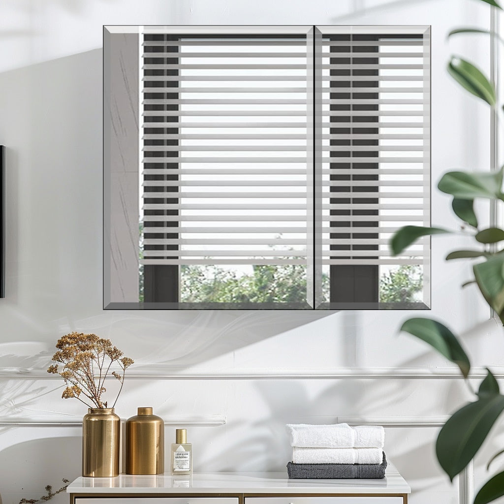 Forclover 30-in x 26-in Surface/Recessed Mount Silver Mirrored Rectangle Soft Close Medicine Cabinet