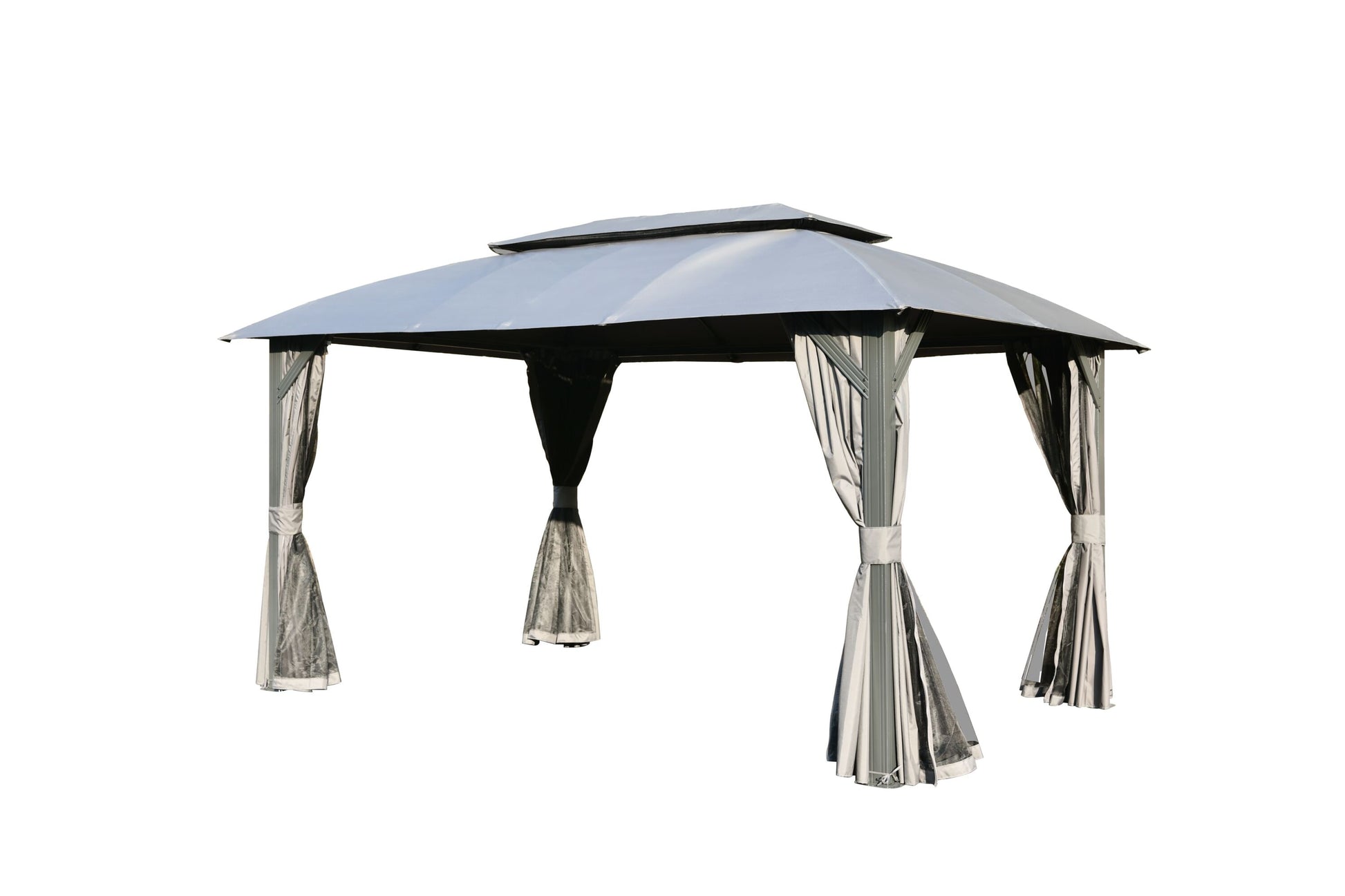Lycvki 14-ft x 10-ft Gazebos Gray Gazebo with Soft Top Roof (Screen Included)