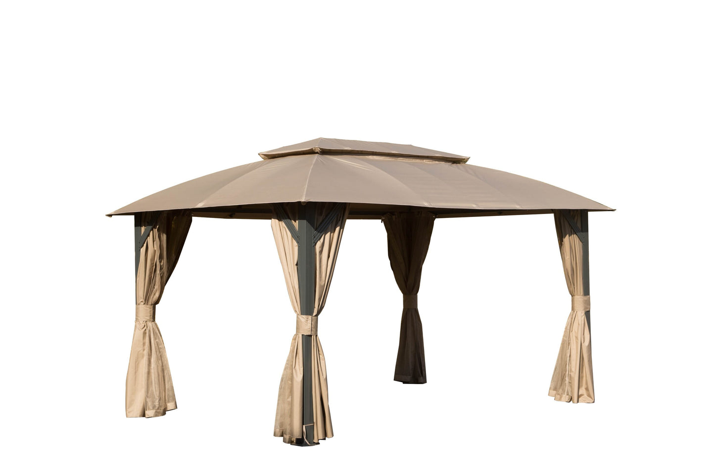 Lycvki 14-ft x 10-ft Gazebos Brown Gazebo with Soft Top Roof (Screen Included)