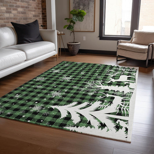 Addison Rugs Chantille ACN1824GE 9 x 12 (ft) Loomed Polyester Green Rectangular Indoor/Outdoor Machine washable Pet Friendly Area rug
