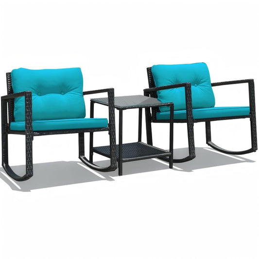 Forclover 3 -Piece Rattan Patio Conversation Set with Green Cushions