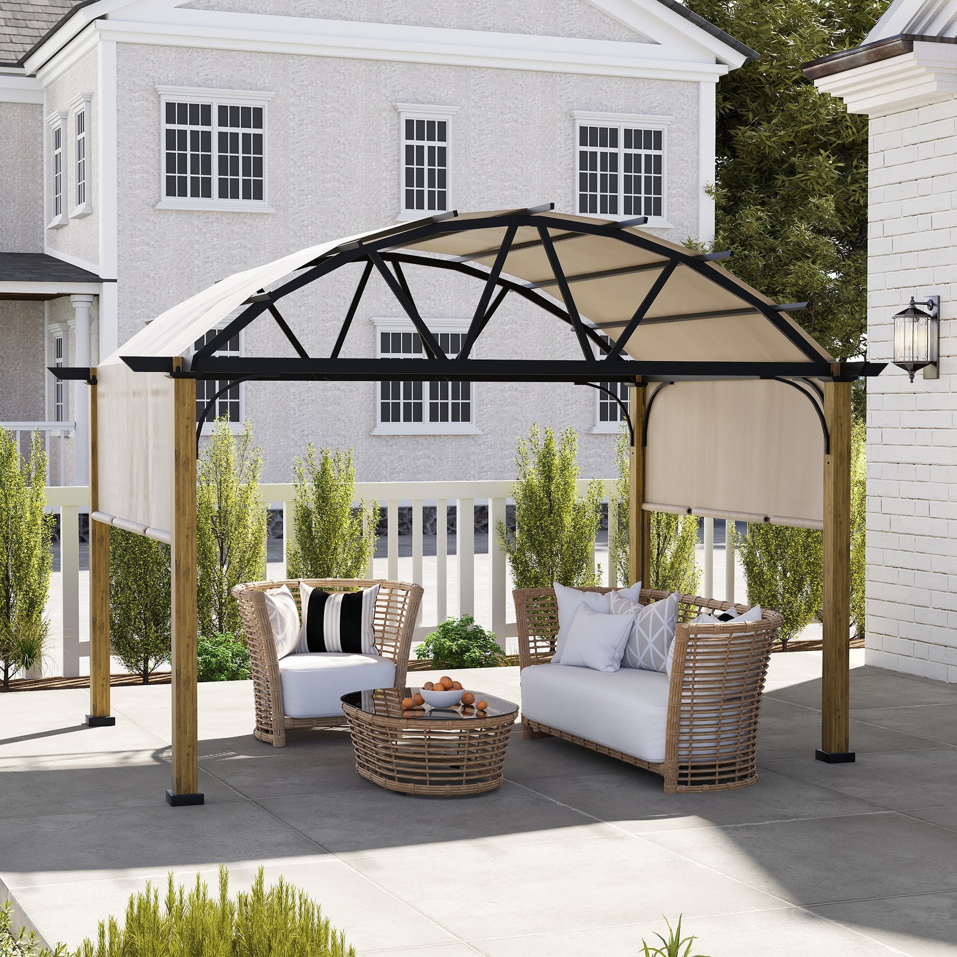  12-ft W x 12-ft L x 9-1/4-in H Natural wood grain Metal Freestanding Pergola with Canopy