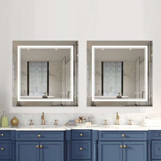 Maxax VM 36-in x 36-in Polished Frameless Square Dimmable LED Lighted Fog Free Bathroom Vanity Mirror ( Matte Chrome )