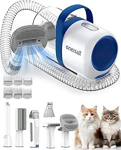 oneisall Cat Vacuum Groomer Quiet, Pet Vacuum Grooming Kit with Clipper Paw Trimmer & Brush, 1.5L Large Dust Cup Pet Vacuum for Shedding, Trimming & Home Cleaning